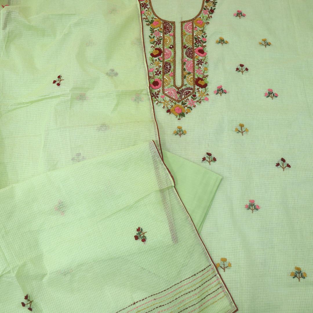Rasiya Parrot Green Thread Embriodered Neck Work Kota Doriya Suit Set