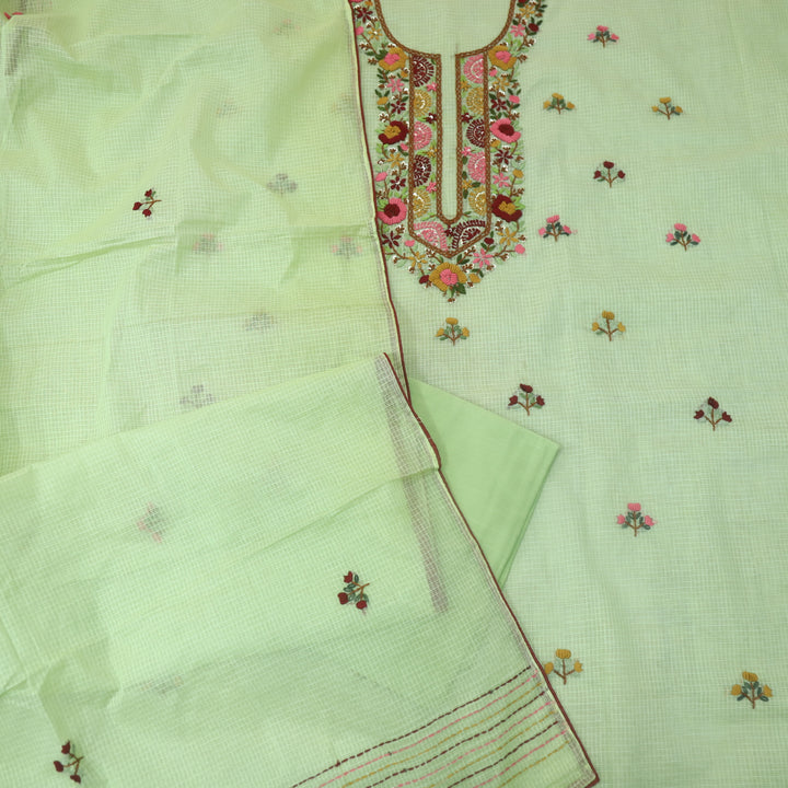 Rasiya Parrot Green Thread Embriodered Neck Work Kota Doriya Suit Set
