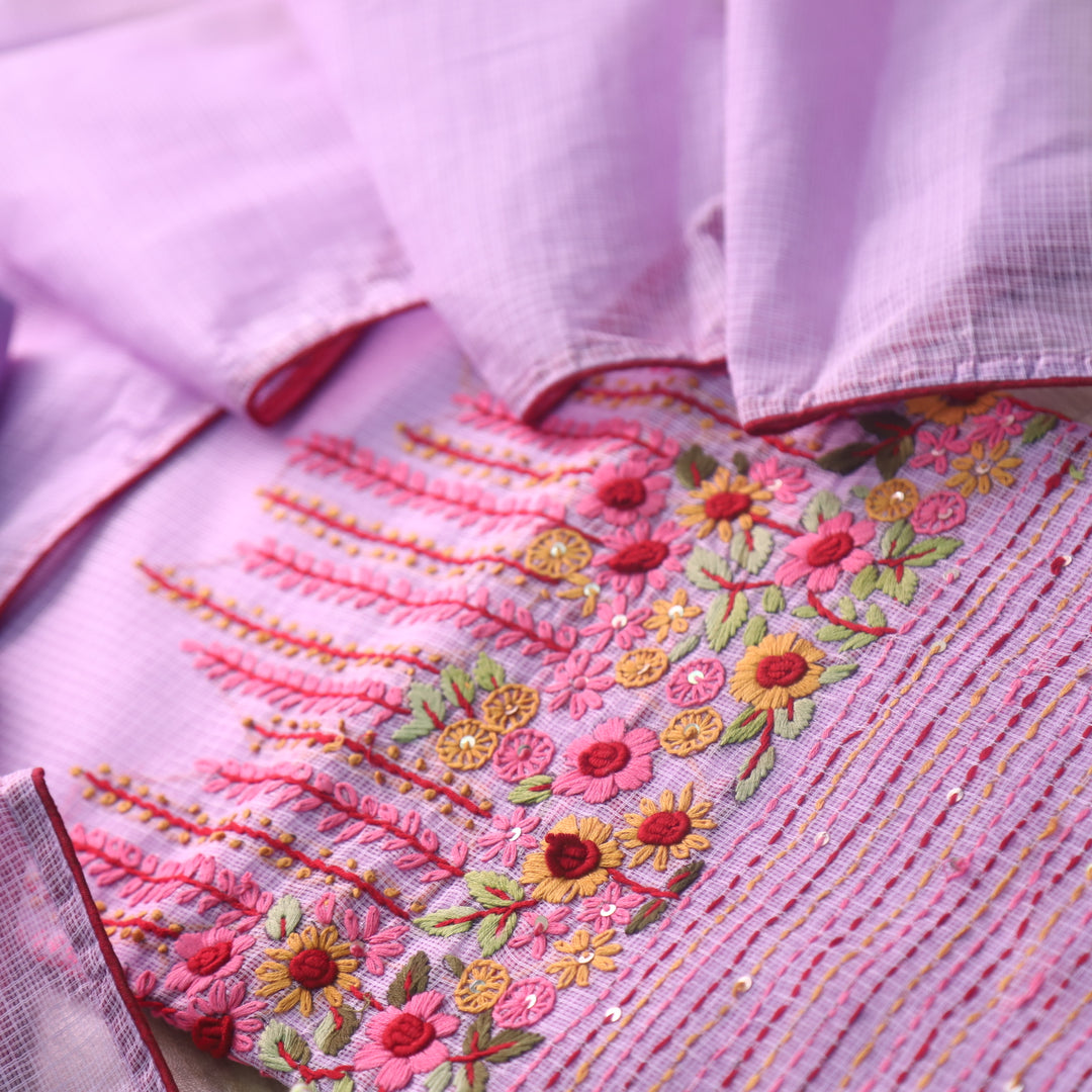 Rasiya Lavish Lavender Thread Embriodered Hem Work Kota Doriya Suit Set