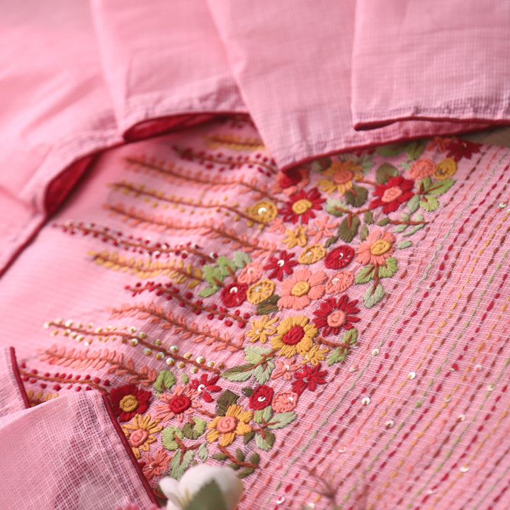 Rasiya Pastel Peach Thread Embriodered Hem Work Kota Doriya Suit Set