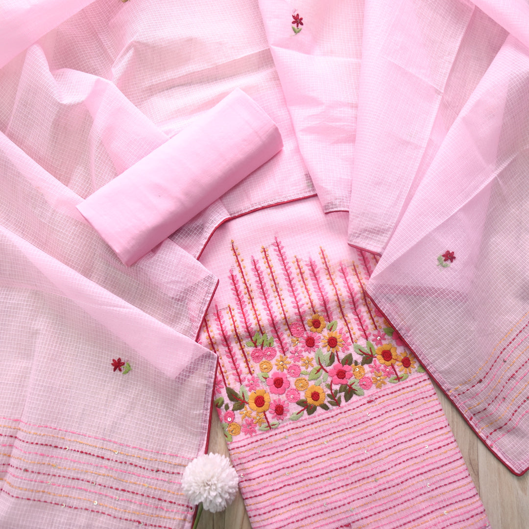 Rasiya Baby Pink Thread Embriodered Hem Work Kota Doriya Suit Set