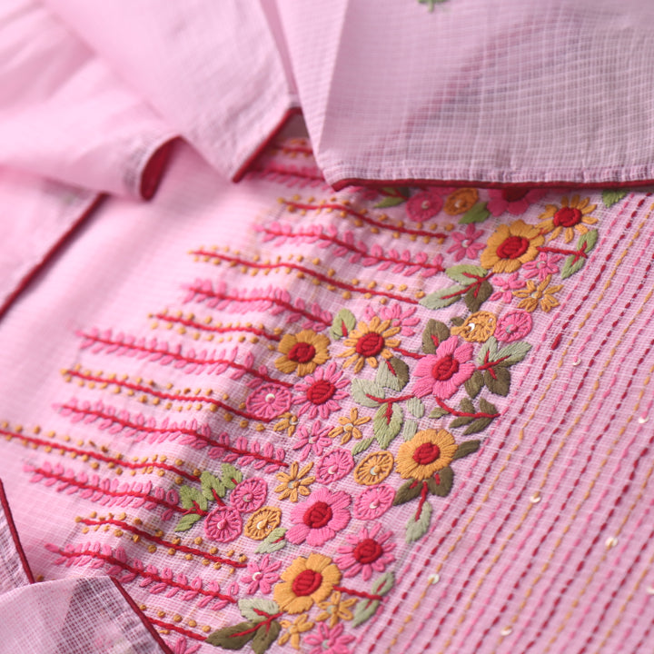Rasiya Baby Pink Thread Embriodered Hem Work Kota Doriya Suit Set