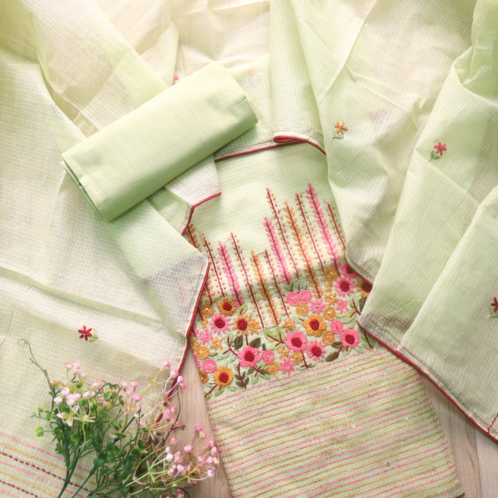 Rasiya Mint Green Thread Embriodered Hem Work Kota Doriya Suit Set