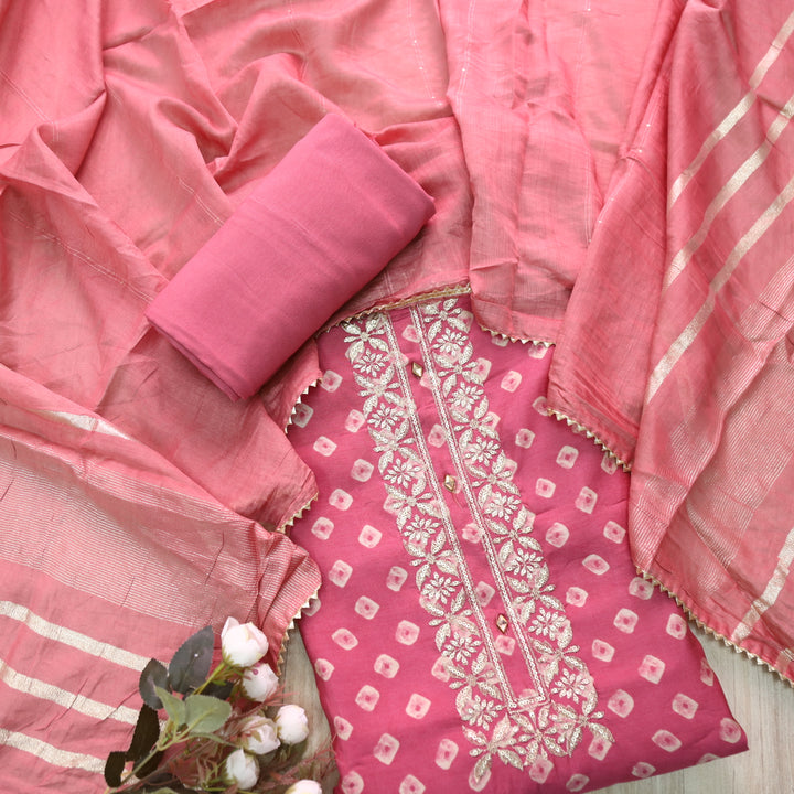 Ishaani Mauve Pink Printed Embellish Zari Neck Work Modal Suit Set