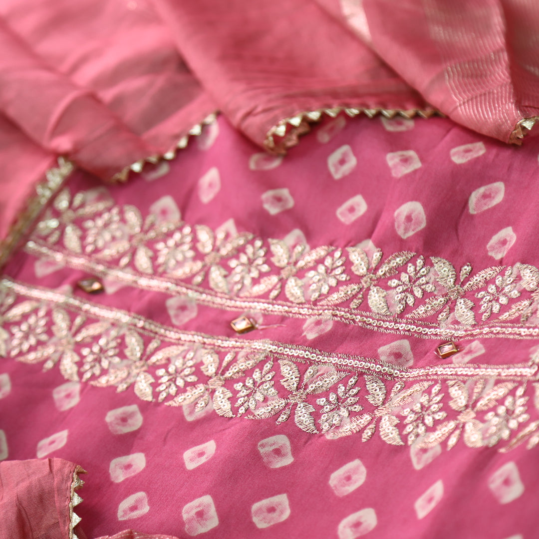 Ishaani Mauve Pink Printed Embellish Zari Neck Work Modal Suit Set