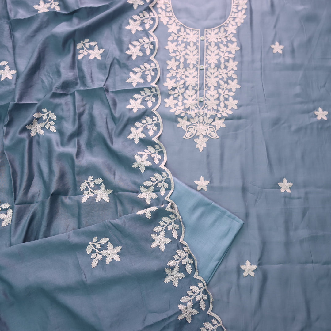 Rivva Prussian Blue Aari Embriodered Neck Work Modal Suit Set