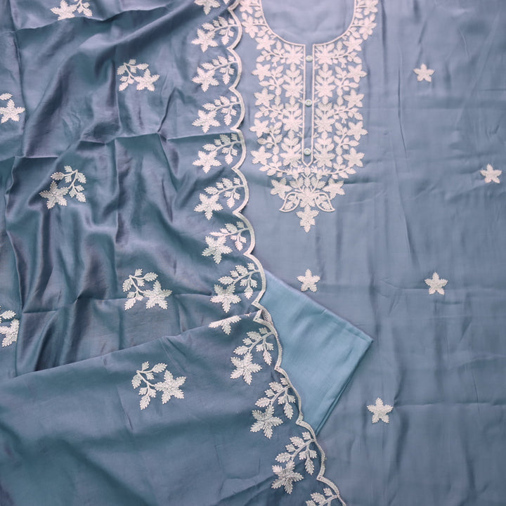 Rivva Prussian Blue Aari Embriodered Neck Work Modal Suit Set
