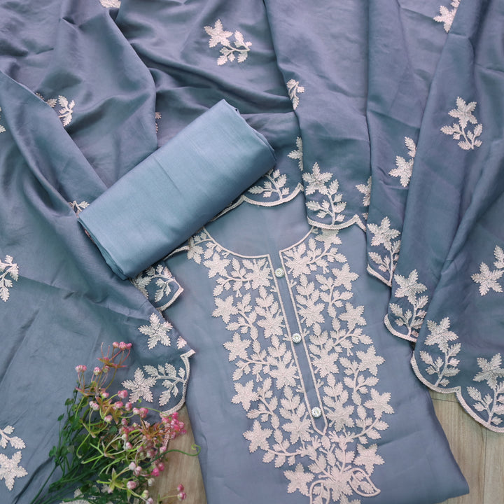 Rivva Prussian Blue Aari Embriodered Neck Work Modal Suit Set