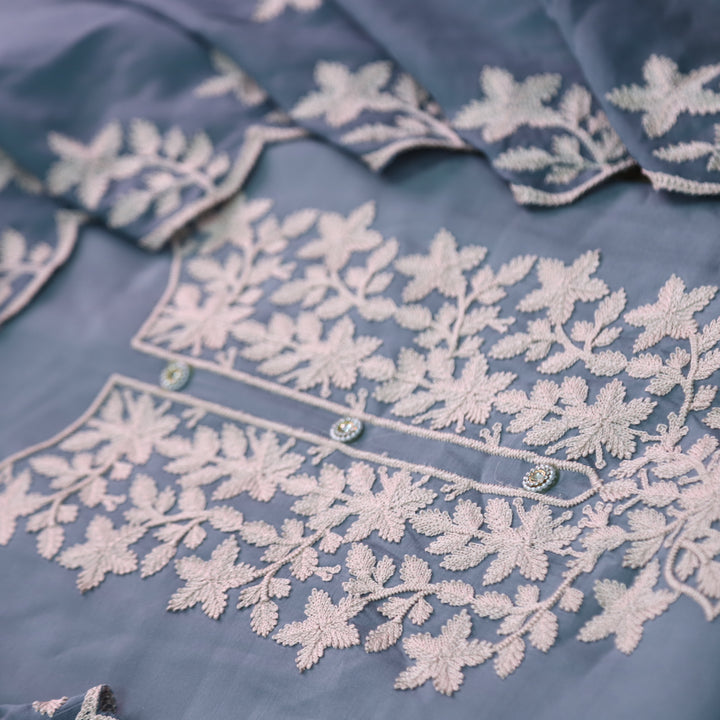 Rivva Prussian Blue Aari Embriodered Neck Work Modal Suit Set