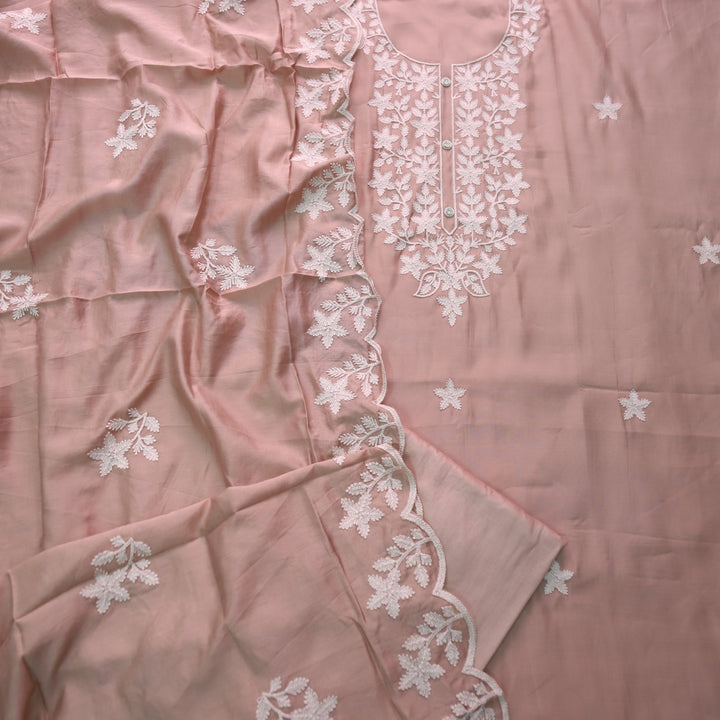 Rivva Skin Beige Aari Embriodered Neck Work Modal Suit Set