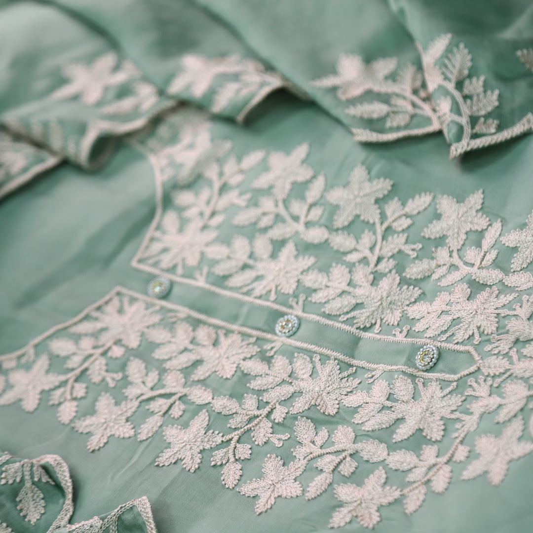 Rivva Sage Green Aari Embriodered Neck Work Modal Suit Set