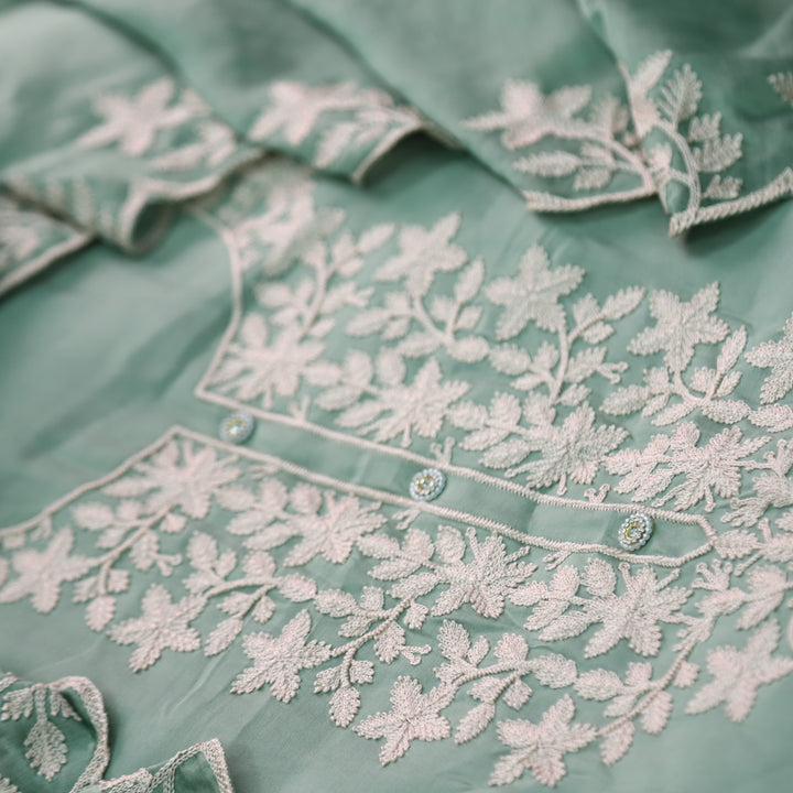 Rivva Sage Green Aari Embriodered Neck Work Modal Suit Set