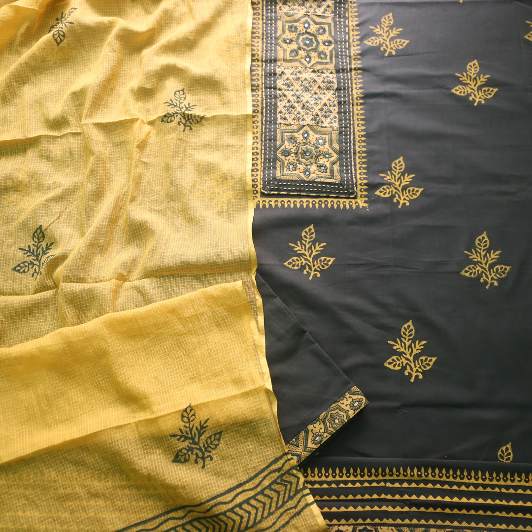 Raazi Sacramento Green Patch Work Ajrak Printed Cotton Suit Set