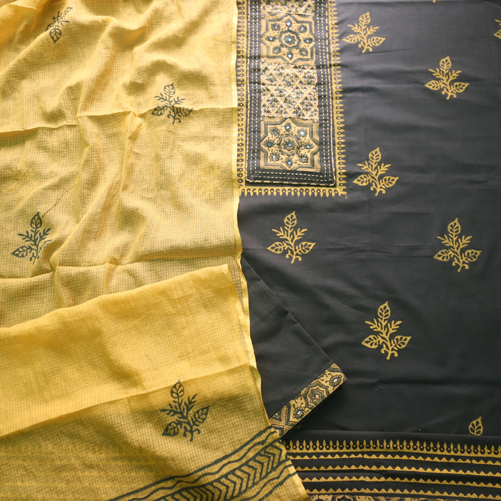 Raazi Sacramento Green Patch Work Ajrak Printed Cotton Suit Set