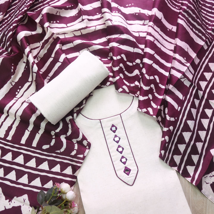 Aayat Shell White with Mirror Neck Work Cotton Suit Set