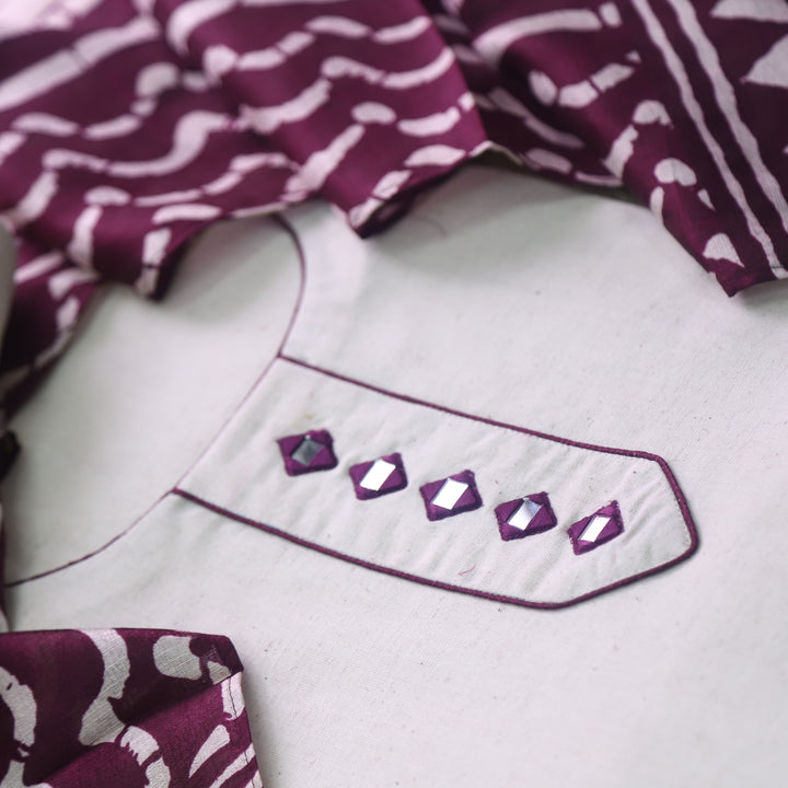 Aayat Shell White with Mirror Neck Work Cotton Suit Set