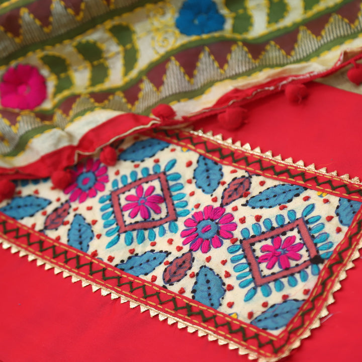 Ruksana Bride Red Glazed Cotton Top With Art Silk Dupatta