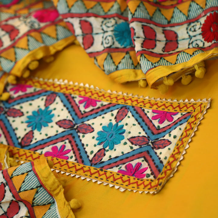 Ruksana Corn Yellow Glazed Cotton Top With Art Silk Dupatta