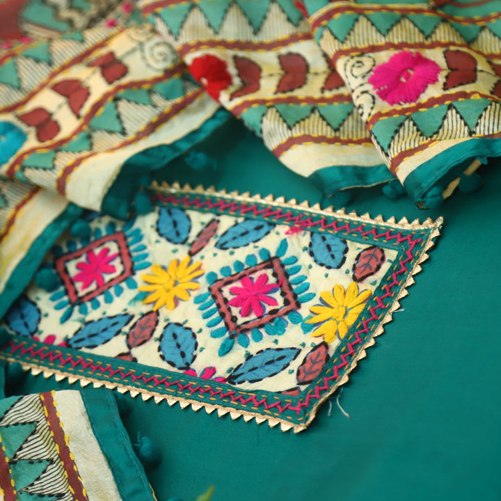 Ruksana Aqua Teal Glazed Cotton Top With Art Silk Dupatta