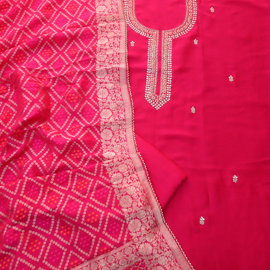 Kayamat Rani Pink Silk Top with Embellished Neck Line Suit Set