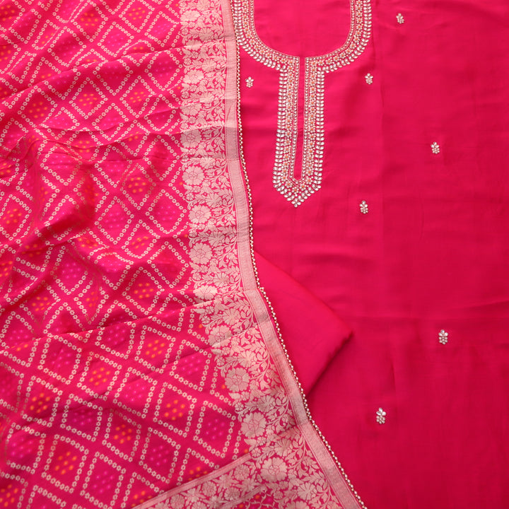 Kayamat Rani Pink Silk Top with Embellished Neck Line Suit Set