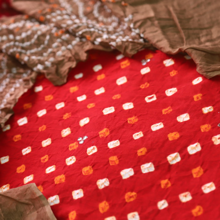 Ruksana Bride Red and Choco Authentic Bandhej Work Cotton Suit Set