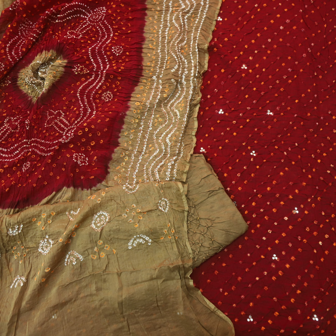 Ruksana Choco Brown and Beige Authentic Bandhej Work Cotton Suit Set