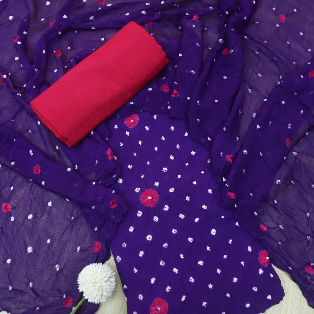 Ruksana Vibrant Purple Authentic Bandhej Work Georgette Suit Set