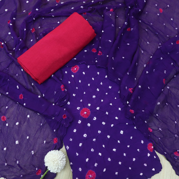 Ruksana Vibrant Purple Authentic Bandhej Work Georgette Suit Set