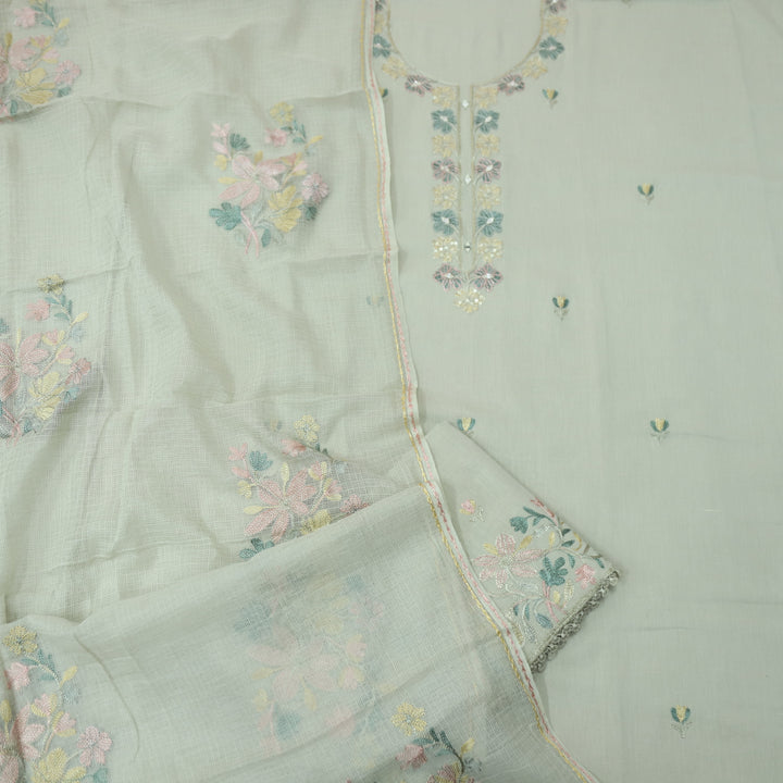 Roheen Sand Beige with Kashida Embriodered Neck Cotton Flex Suit Set