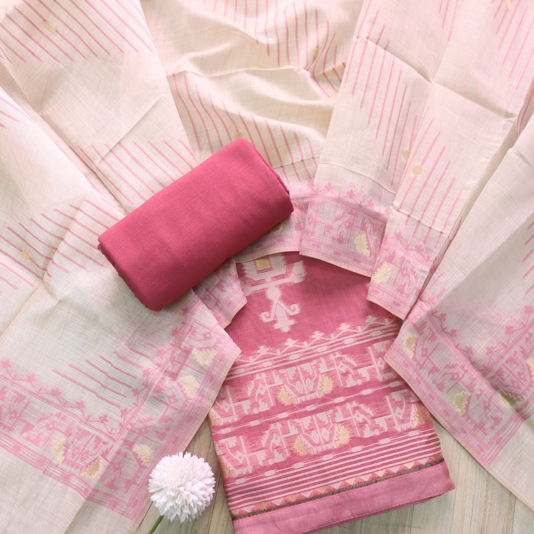 Jannat Rough Pink Authentic Jamdani Top and Dupatta Suit Set