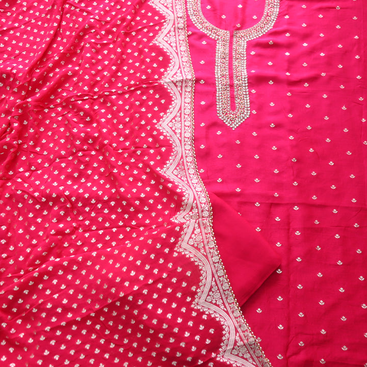 Kayamat Rani Pink Silk Top with Embellished Neck Line Suit Set