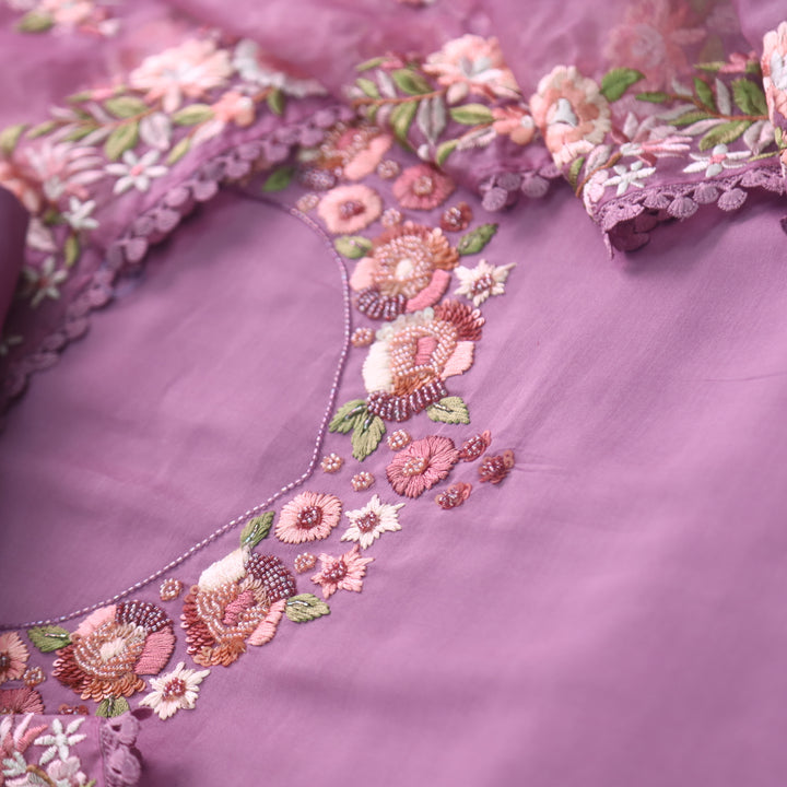 Rivva Mulberry Mauve Thread Embroidered with Moti Work Neck Modal Suit Set