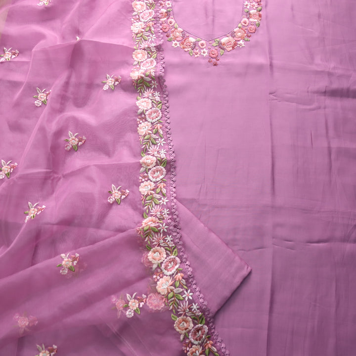 Rivva Mulberry Mauve Thread Embroidered with Moti Work Neck Modal Suit Set