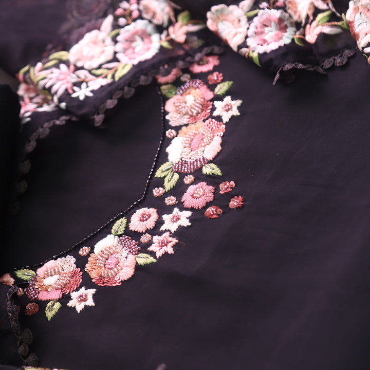 Rivva Night Black Thread Embroidered with Moti Work Neck Modal Suit Set