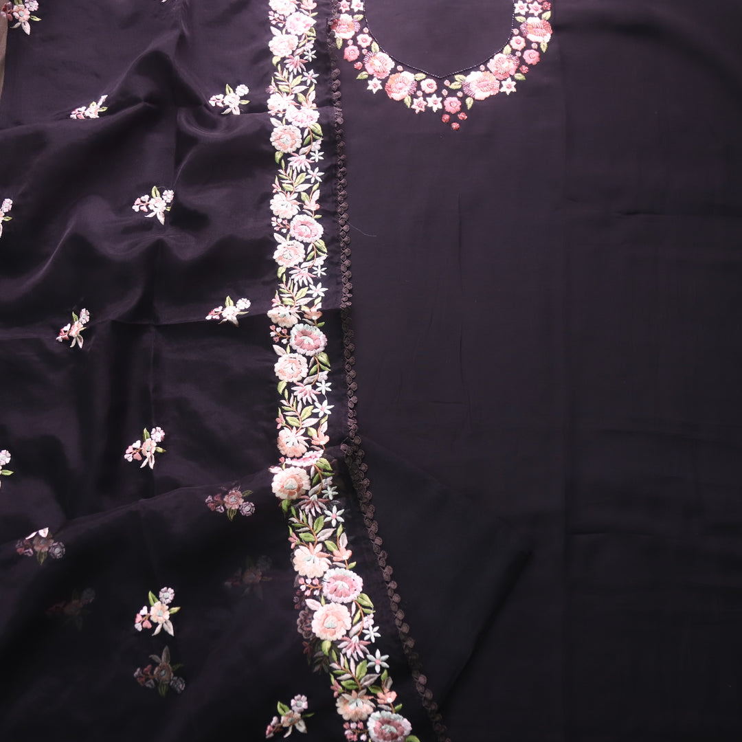 Rivva Night Black Thread Embroidered with Moti Work Neck Modal Suit Set