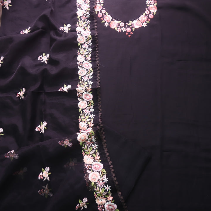 Rivva Night Black Thread Embroidered with Moti Work Neck Modal Suit Set