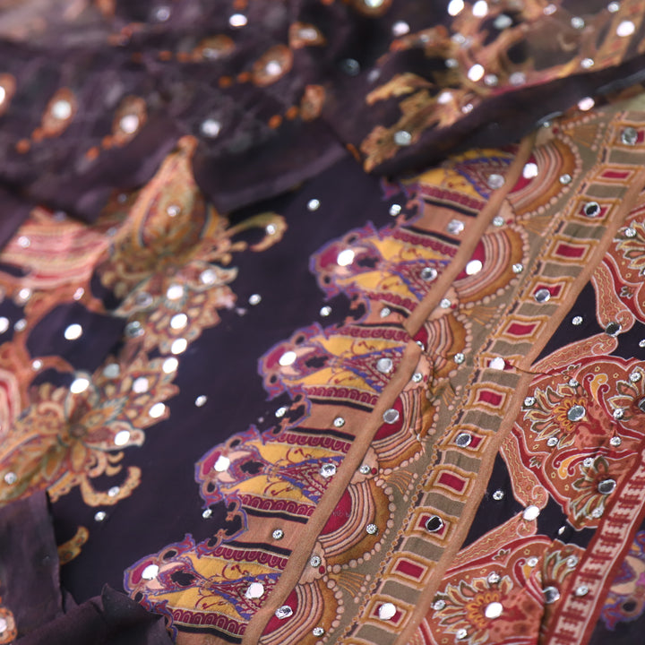 Bandegi Paint Black Digital Printed Mirror Work Organza Suit Set