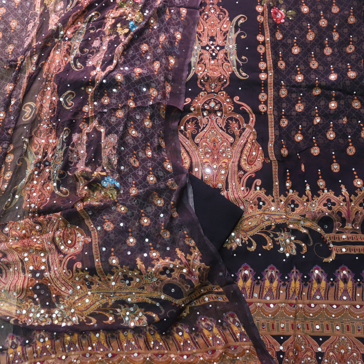 Bandegi Paint Black Digital Printed Mirror Work Organza Suit Set
