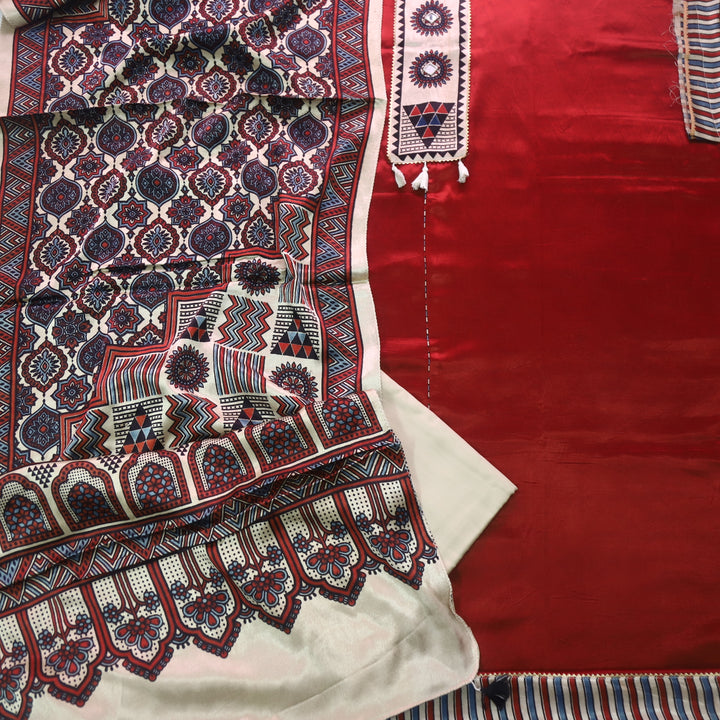 Haniya Mehroom Mirror Patch Work Mashru Silk Top with Stole Dupatta-D2