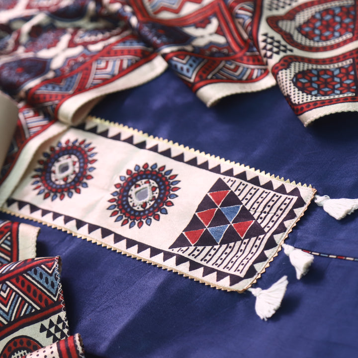 Haniya Blue Mirror Patch Work Mashru Silk Top with Stole Dupatta-D2