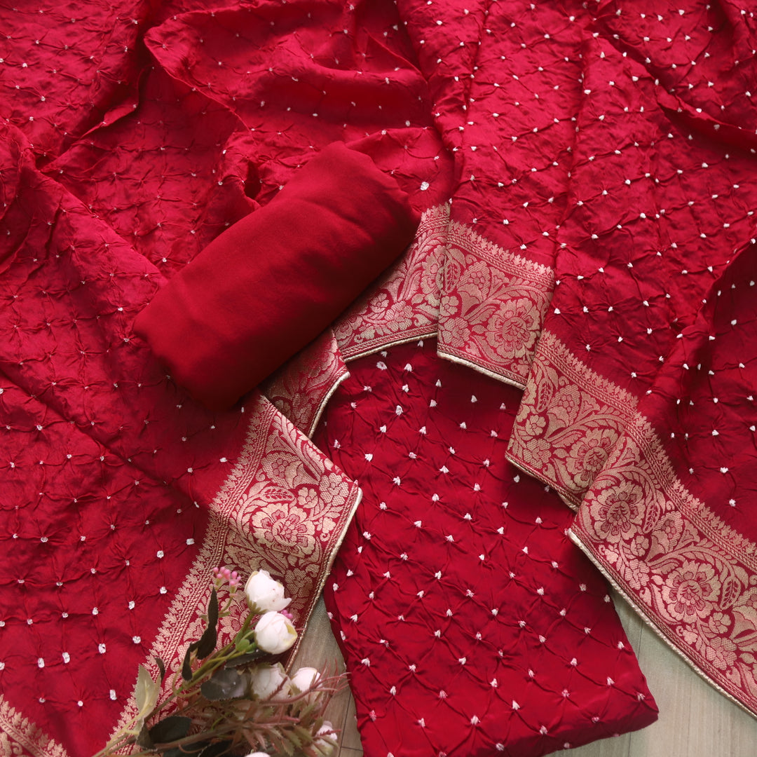 Bahaar Dark Maroon All Over Bandhej Work Crepe Silk Suit