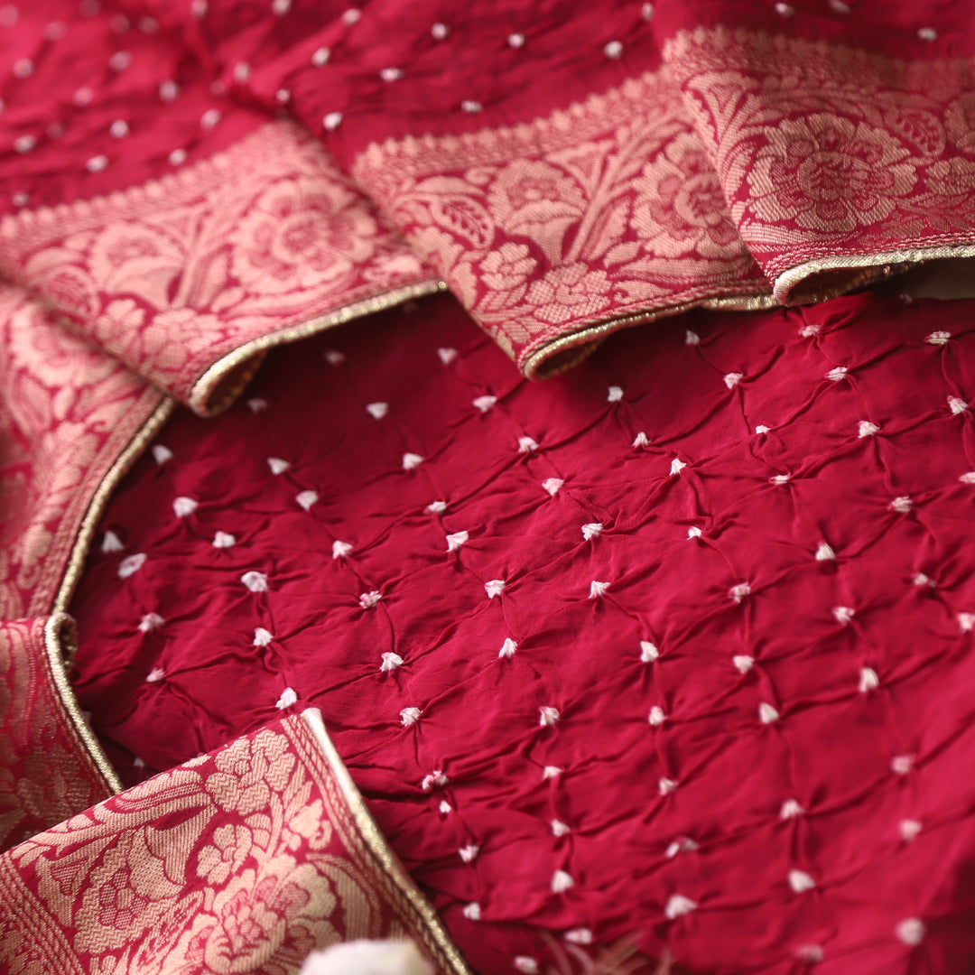 Bahaar Dark Maroon All Over Bandhej Work Crepe Silk Suit