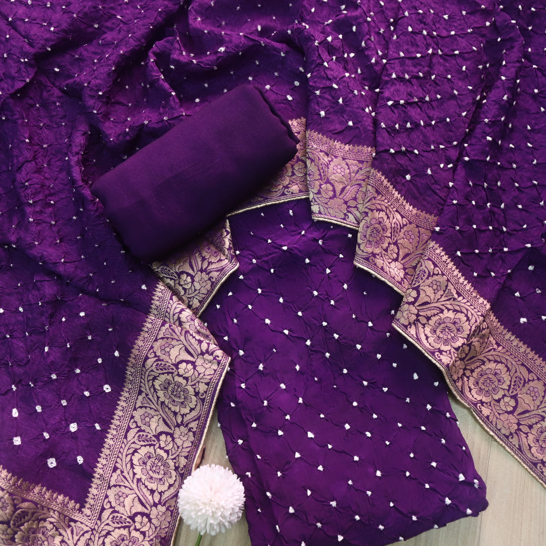 Bahaar Violet Purple All Over Bandhej Work Crepe Silk Suit