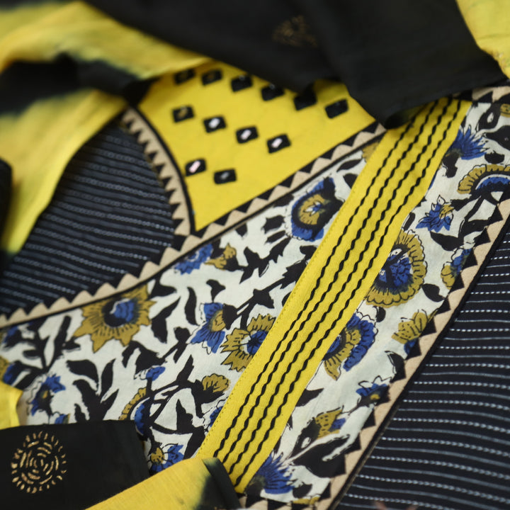 Heeriye Shadow Black Mirror Work Neck Kantha Cotton Suit Set