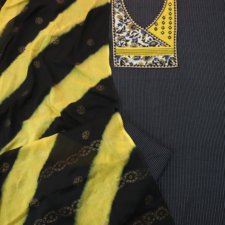 Heeriye Shadow Black Mirror Work Neck Kantha Cotton Suit Set