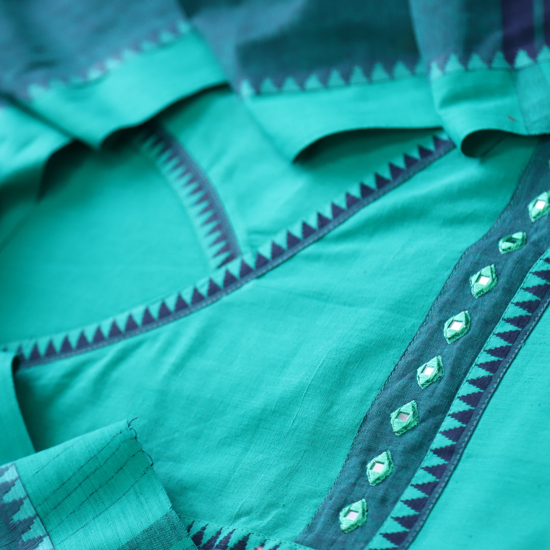 Sanskruti Teal Blue Angrakha Style South Cotton Temple Hem Suit Set