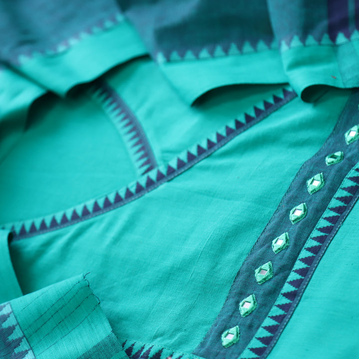 Sanskruti Teal Blue Angrakha Style South Cotton Temple Hem Suit Set
