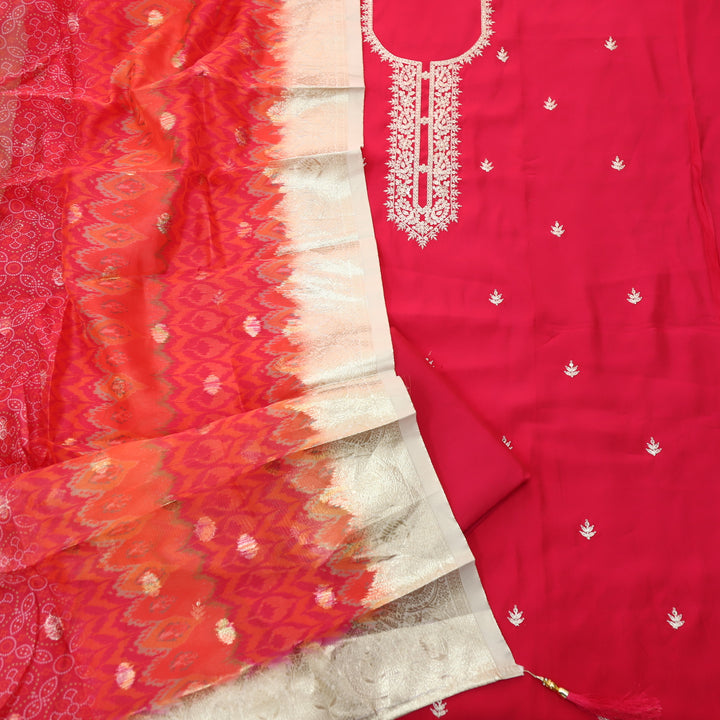 Ishaani Rani Pink Embellish Zari Neck Work Modal Suit Set