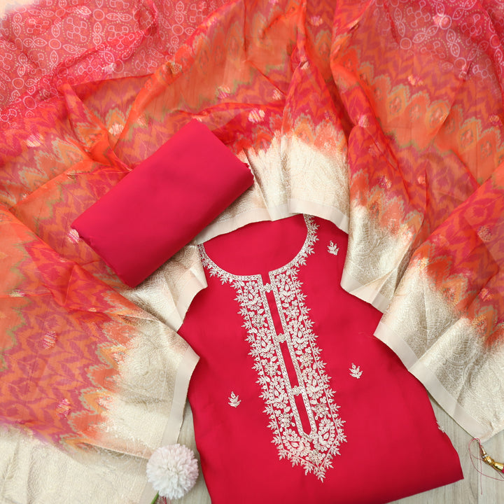Ishaani Rani Pink Embellish Zari Neck Work Modal Suit Set
